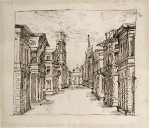 Eine Straße in Perspektive, ca. 1617 von Inigo Jones