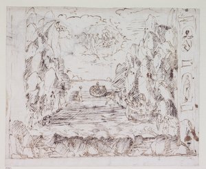 Der Triumph der Liebe durch Callopis, Entwurf für Szene II: Der Triumph des Meeres von Inigo Jones