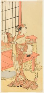 Der Schauspieler Segawa Kikunojo II, möglicherweise als Prinzessin Ayaori im Stück Ima o Sakari Suehiro Genji (Der Genji-Clan jetzt auf seinem Höhepunkt), aufgeführt im Nakamura-Theater ab dem ersten Tag des elften Monats, 1768
