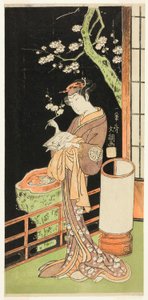 Der Schauspieler Segawa Kikunojo II als Oiso no Tora im Stück Soga Moyo Aigo no Wakamatsu, aufgeführt im Nakamura-Theater im ersten Monat, 1769