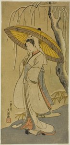 Der Schauspieler Segawa Kikunojo II als Reiherjungfrau im Stück "Baumwollwatte von Izu, die die ehelichen Chrysanthemen schützt (Myoto-giku Izu no Kisewata)", aufgeführt im Ichimura-Theater ab dem ersten Tag des elften Monats, 1770