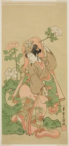 Der Schauspieler Segawa Kikunojo II im Shakkyo-Tanz im Stück Soga Moyo Aigo no Wakamatsu, aufgeführt im Nakamura-Theater im zweiten Monat, 1769
