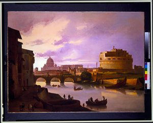 Paar: Blick auf Castel Sant Angelo vom Tiber mit St. Peter im Hintergrund, Blick auf das Kolosseum von Ippolito Caffi