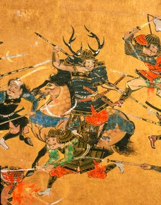 Samurai - 2 Tafeln, die eine Detailansicht der Schlacht von Osaka zeigen