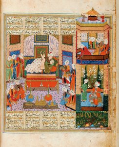 Die Vollendung der Ehe zwischen Khusraw und Shirin, Miniatur aus dem Zyklus der Acht Dichter