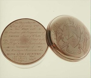 Freiheitsbox, überreicht an den Hon. T. Pakenham 1797 von der Corporation of Smiths, hergestellt von James Keating, Dublin