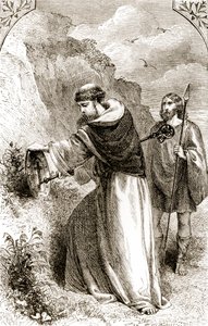 St. Patrick markiert Connals Schild mit dem Kreuz, aus The Trias Thaumaturga, oder Drei Wunderwirkende Heilige von Irland, von Mary Cusack (1829-99) veröffentlicht um 1890 von Irish School