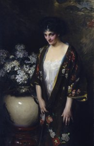 Brauner Kimono (Porträt von Kathryn Beta la Forque)