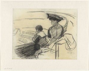 Dunkle Frau mit ihrem Sohn im Zirkus von Isaac Israels