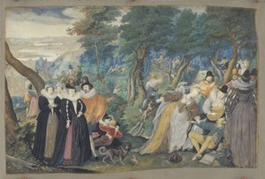 Eine Gesellschaft im Freien. Allegorie auf die eheliche Liebe