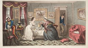 Ein Bad Beau und eine zerbrechliche Schönheit oder Mr. B. und Miss L., aus The English Spy von Isaac Robert Cruikshank