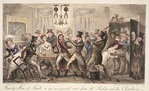 Familienmänner im Fehler, oder ein unerwarteter Besuch vom Bischof und seinen Kaplänen, aus The English Spy, veröffentlicht 1824