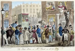 Guignol in den Straßen von London - in „The English spy“ von C. Molloy Westmacott, ill. von Robert Gruikshand, Sherwood, London von Isaac Robert Cruikshank