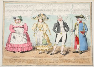 Haushaltstruppen, oder Eine Skizze einiger der wichtigsten vertrauenswürdigen und vertraulichen Hausangestellten würdiger und vertrauensvoller Familien, 1827 von Isaac Robert Cruikshank