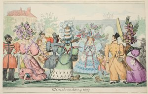 Monstrositäten von 1827, veröffentlicht 1835 (handkolorierte Gravur) von Isaac Robert Cruikshank
