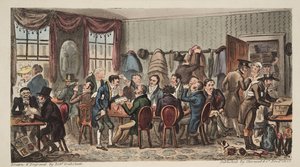Das Bags, Herrenbankett im Bell Inn, Cheltenham, aus The English Spy, veröffentlicht 1824 von Isaac Robert Cruikshank