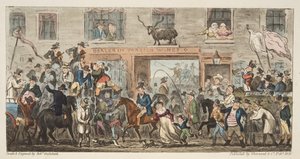 Die komische Prozession aus The English Spy, Gloucester nach Berkeley von Isaac Robert Cruikshank