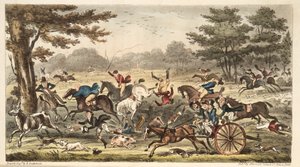 Die Epping Jagd, oder Cockney Komikalitäten in voller Jagd, aus The English Spy, veröffentlicht 1824 von Isaac Robert Cruikshank