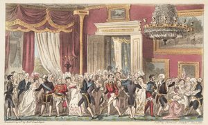 Der Abend im Circular Room; oder ein Gedränge im Carlton Palace, aus The English Spy, veröffentlicht 1824 von Isaac Robert Cruikshank