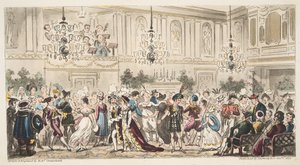 Der Maskenball in den Upper Rooms, Bath, aus The English Spy, veröffentlicht London, 1824 von Isaac Robert Cruikshank