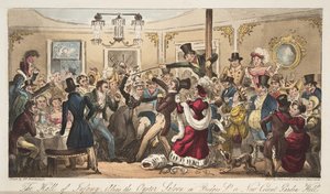 Die Halle der Schande, alias Austern-Salon in der Brydges-Straße, oder Neue Covent Garden Hölle, aus The English Spy, veröffentlicht 1824