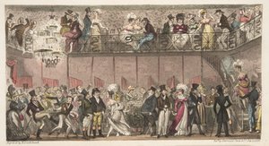 Der königliche Salon, Piccadilly, oder eine Stunde nach der Oper, aus The English Spy, veröffentlicht 1824 von Isaac Robert Cruikshank
