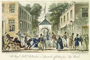 The Royal Wells, Cheltenham, oder Spasmodic Affections for Spa Water, 1825 von Isaac Robert Cruikshank