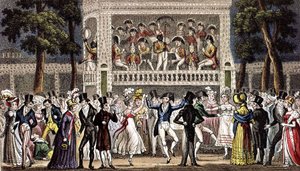Ein Ball im Vauxhall-Garten in London, ca. 1830, Gravur von Isaac Robert & George (1792 1878) Cruikshank