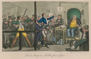Tom und Jerry in Schwierigkeiten nach einem Gelage von Isaac, Robert and George Cruikshank