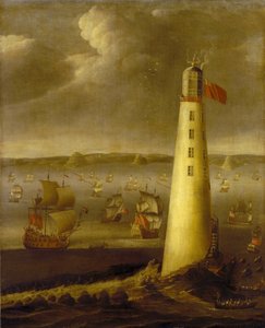 Eddystone-Leuchtturm, vor der Küste von Devon (England). Öl auf Leinwand, um 1708, von Isaac Sailmaker (1633-1721) von Isaac Sailmaker