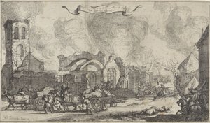Französische Truppen plündern und schießen durch die Ruinen des Dorfes Nigtevecht, 1672 von Isaac Sorious