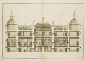 Houghton Hall: Abschnitt der Ostfront, graviert von Pierre Fourdrinier, 1735 von Isaac Ware