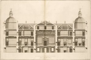 Houghton Hall: Abschnitt der Westfront, gestochen von Pierre Fourdrinier, 1735 von Isaac Ware