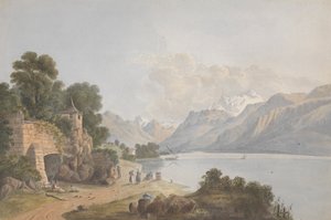 Gebirgige Landschaft mit See, Tor und Figuren von Isaac Weld