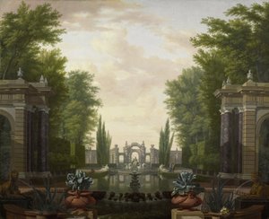 Wassertreppe mit Statuen und Brunnen in einem Park von Isaac de Moucheron