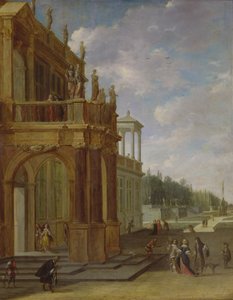 Menschen auf der Terrasse eines Palastes von Isaac van Nickele