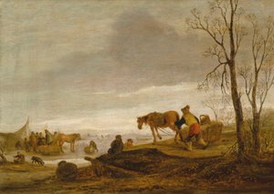 Winterlandschaft mit Figuren auf einem zugefrorenen Fluss von Isaac van Ostade