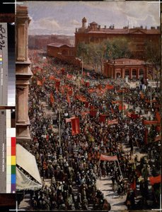 Parade auf dem Newski-Prospekt in Leningrad (Sankt Petersburg)