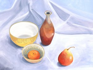 Stillleben mit Birne und Pflaume