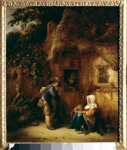 Gespräch vor einem Bauernhaus. Gemälde von Isaac Van Ostade (1621-1649) von Isack van Ostade