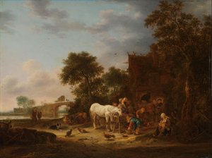 Landgasthof mit einem Pferd am Trog von Isack van Ostade