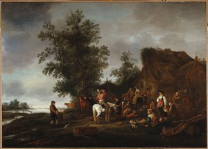 Reisende erfrischen sich in einer Taverne am Flussufer, 1664 von Isack van Ostade
