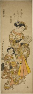 Kurtisane von Osaka und ihre Begleiterin, linkes Blatt eines Triptychons der Schönheiten der drei Hauptstädte (Sanpukutsui Osaka hidari)