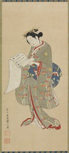 Junge Frau, die einen Brief liest, Edo-Zeit, 1711-1785