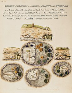 Hallstatt-Gräberfeld, eine Sammlung von Aquarellen aus dem 19. Jahrhundert von Isidor Engel