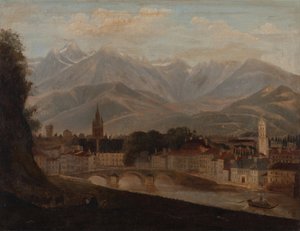 Ansicht von Grenoble, die Belledonne-Bergkette im Hintergrund von Isidore Dagnan
