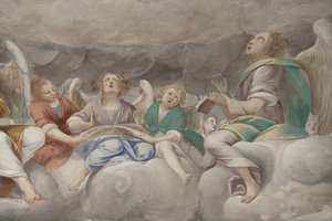 Engel, musizierende Engel und Putten, Detail des Paradieses mit ewigem Vater (Detail)