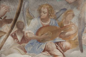 Engel, musizierende Engel und Putten, Detail des Paradieses mit ewigem Vater (Detail) von Isidoro Bianchi