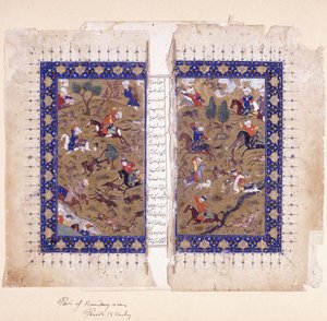 Ein Bifolio, das Jagdszenen darstellt, spätes 15. Jahrhundert