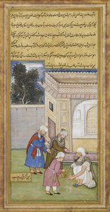 Al Fazl bringt Wasser für Yahya Barmaki zur Waschung, um 1595 von Islamic School